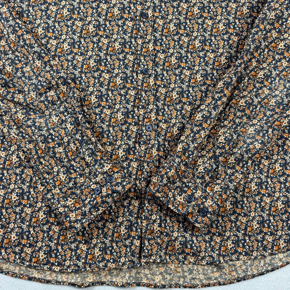 Express Floral Button Up Shirt Womens XL Navy Orange Ditsy Cotton Grandmacore - Picture 5 of 12